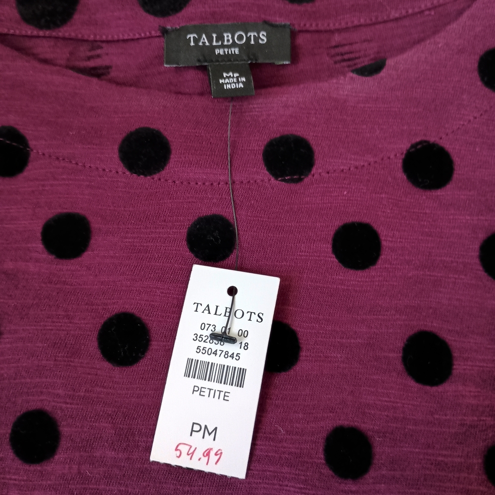 Talbots Burgundy and Black Polka Dot Blouse